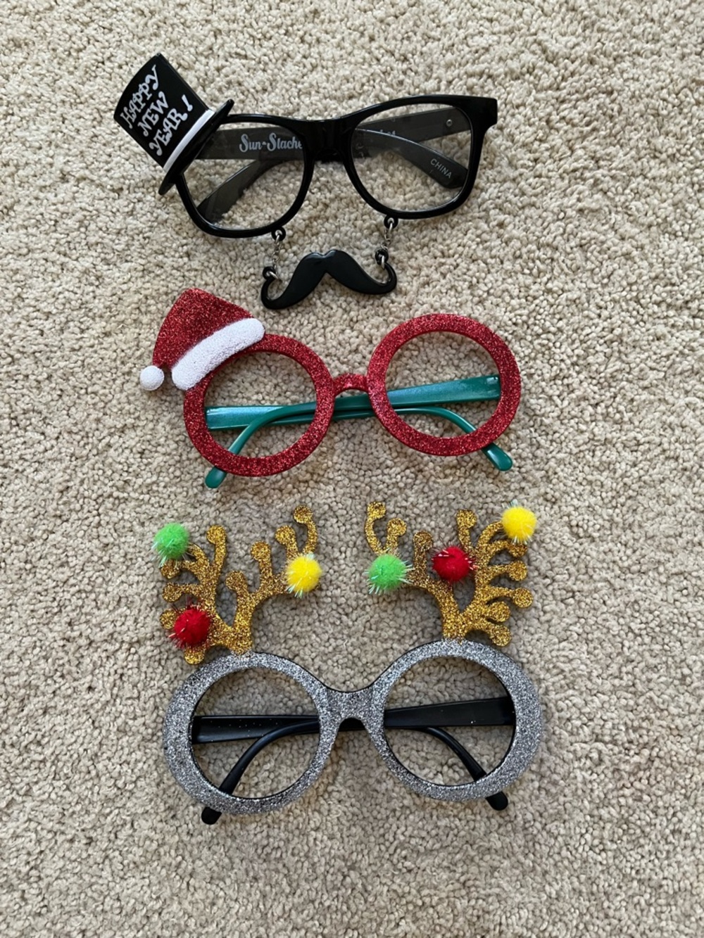 Novelty Holiday Party Glasses Set - Black, Red, Teal, Silver, Gold Accents